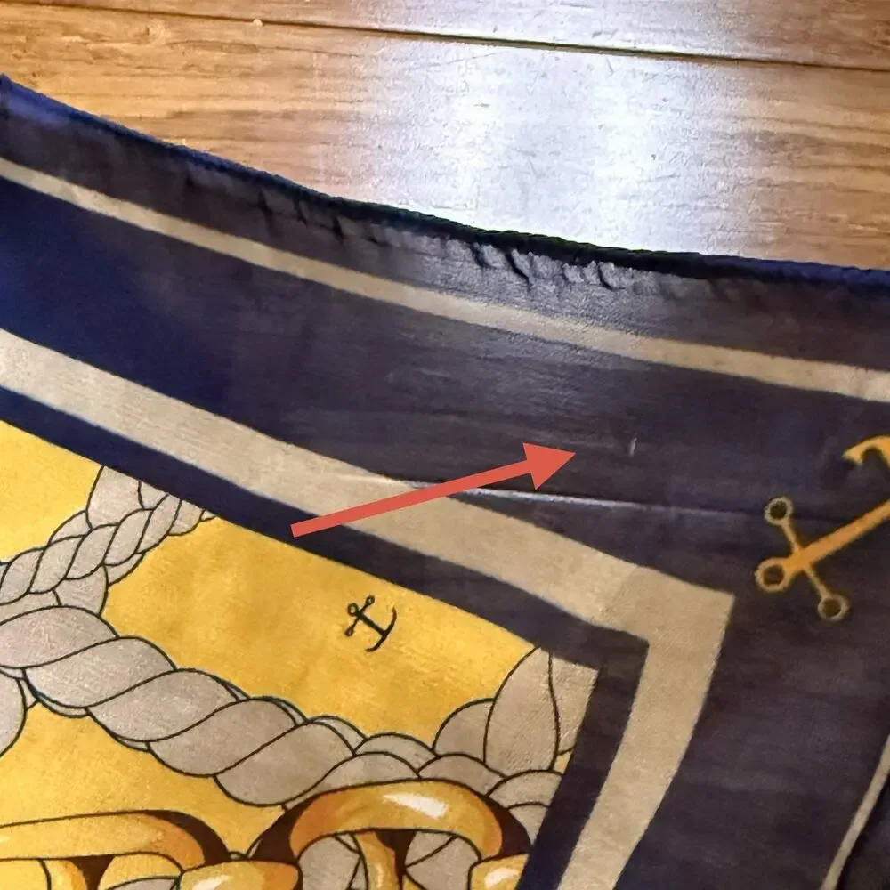 Nautical Anchor Rope Chain 100% Silk Square Scarf Navy Yellow White Classic 27”